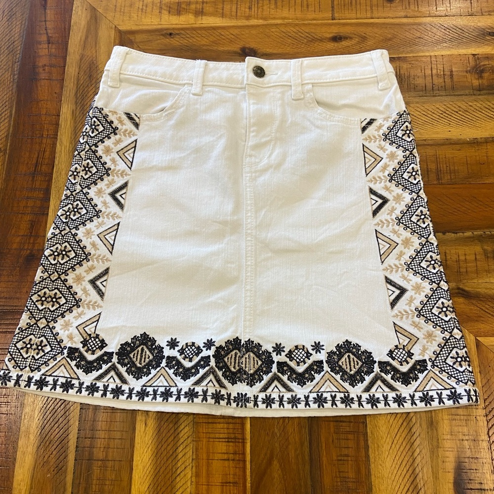 Pilcro and the Letterpress Embroidered Jean Skirt